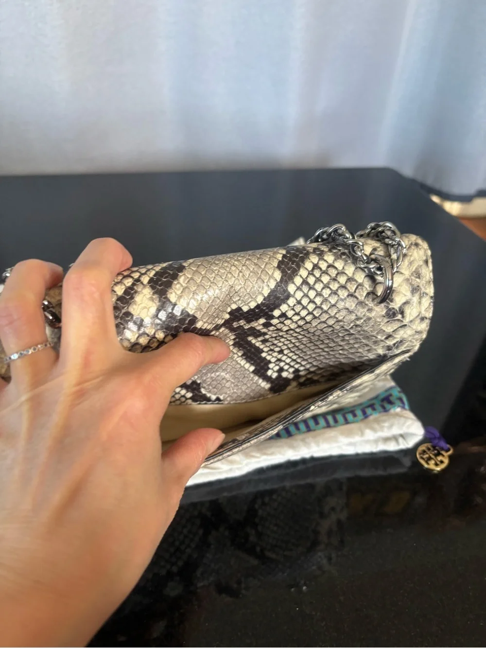 TORY BURCH Fleming Snakeskin Embossed  Crossbody/Shoulder Bag convertible